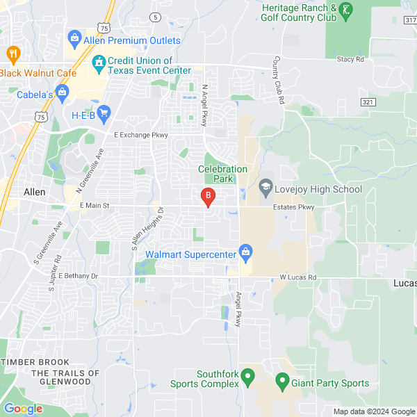 Allen Towing Service location map: 1608 E Main St, Allen, TX